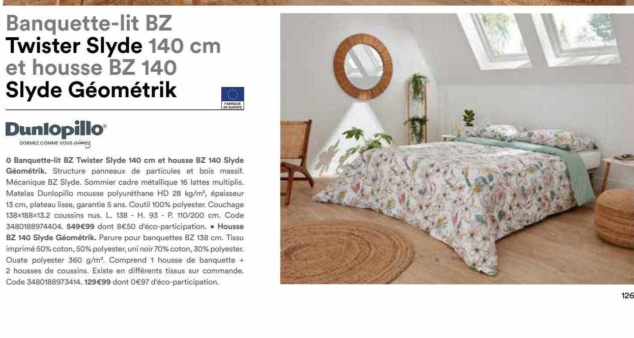 Banquette-lit Bz Twister Slyde 140 Cm Et Housse Bz 140 Slyde Géométrik