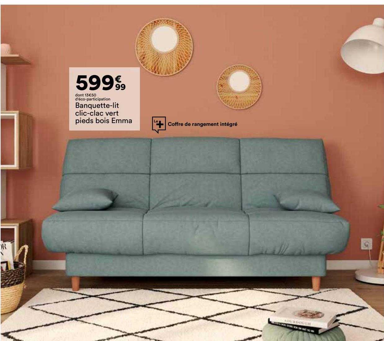 banquette-lit clic-clac vert pieds bois emma