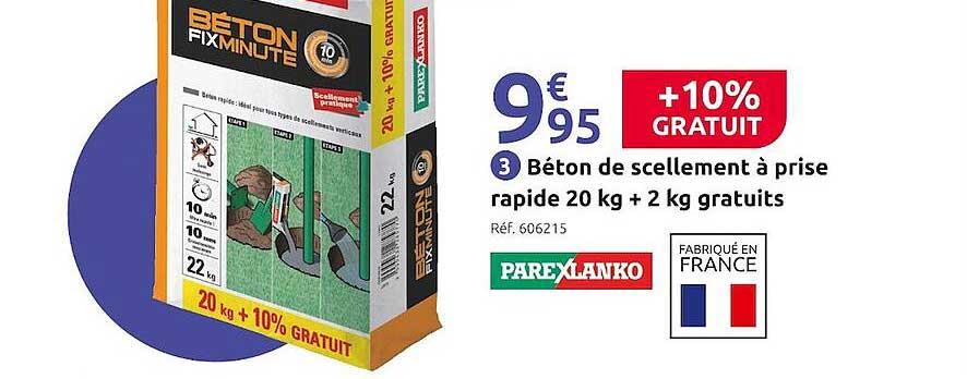 béton de scellement à prise rapide 20 kg + 2 kg gratuits parexlanko