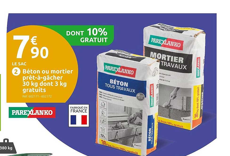 béton ou mortier prêt-à-gâcher 30 kg dont 3 kg gratuits parexlanko