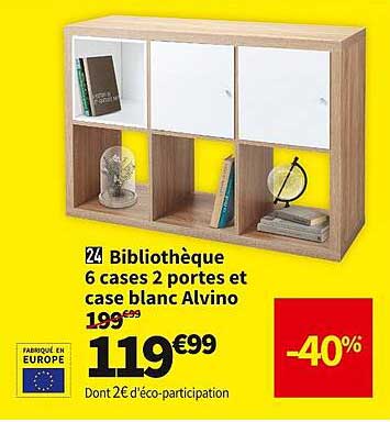 Bibliothèque 6 Cases 2 Portes Et Case Blanc Alvino