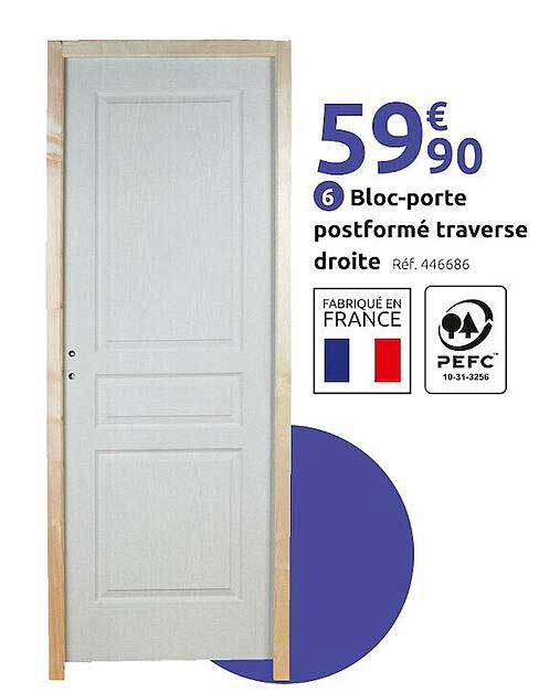 bloc-porte postformé traverse droite