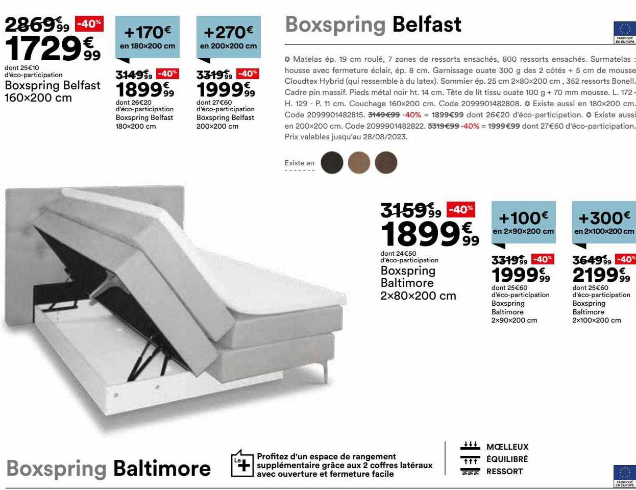 boxspring belfast 160 x 200 cm, boxspring belfast 180 x 200 cm, boxspring belfast 200 x 200 cm, boxspring baltimore 2 x 80 x 200 cm, boxspring baltimore 2 x 90 x 200 cm