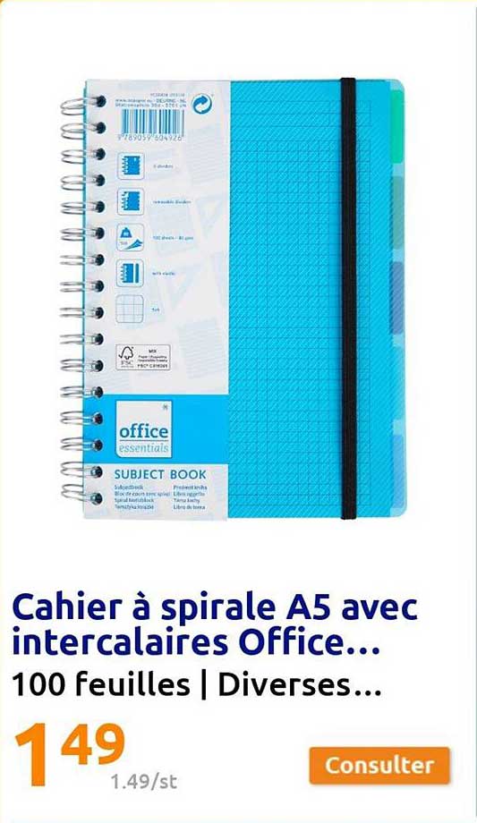 Cahier à Spirale A5 Avec Intercalaires Office