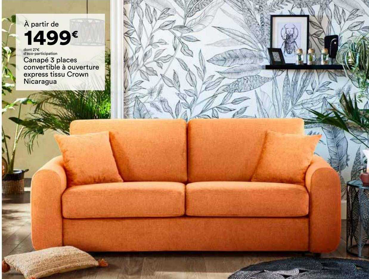 canapé 3 places convertible à ouverture express tissu crown nicaragua