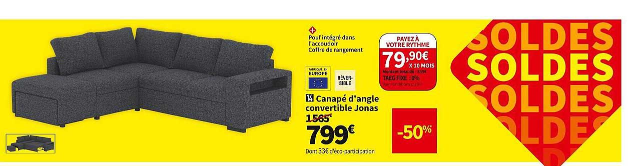 canapé d'angle convertible jonas