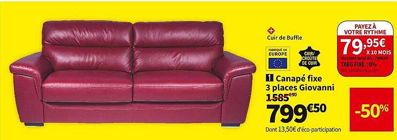 canapé fixe 3 places giovanni