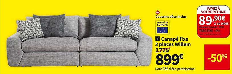 Canapé Fixe 3 Places Willem