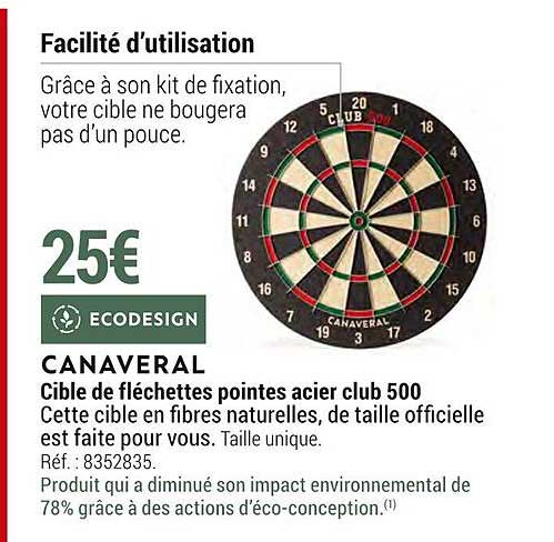 canaveral cible de fléchettes pointes acier club 500