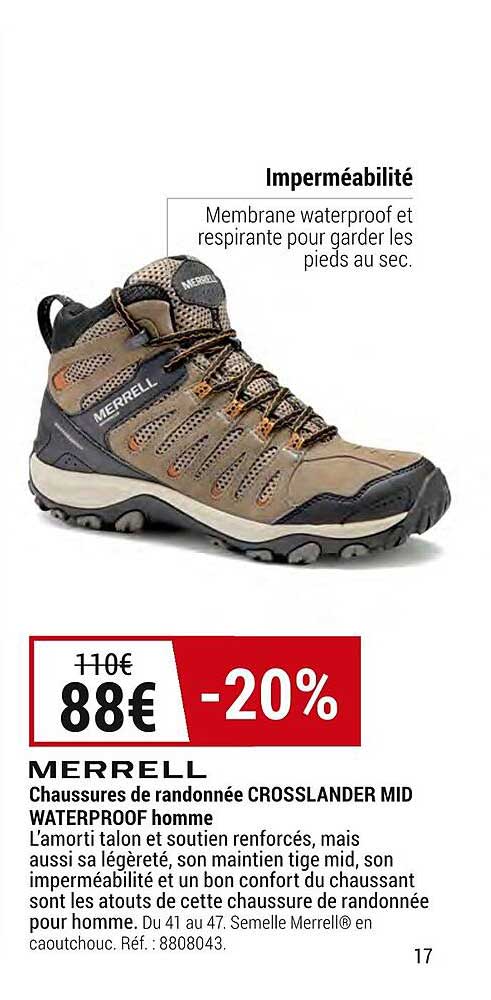 chaussures de randonnée crosslander mid waterproof homme merrell