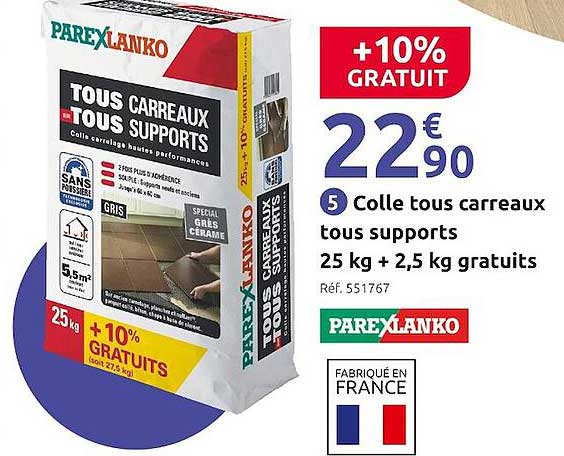 colle tous carreaux tous supports 25 kg + 2,5 kg gratuits parexlanko