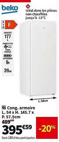 cong. armoire l. 54 x h. 145.7 x p.57.5 cm beko