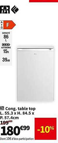 cong. table top l. 55.3 x h. 84.5 x p. 57.4 cm far