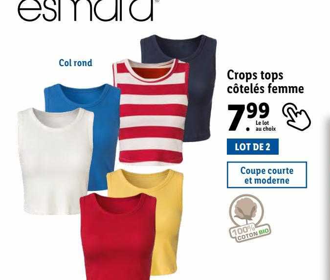 crops tops côtelés femme esmara