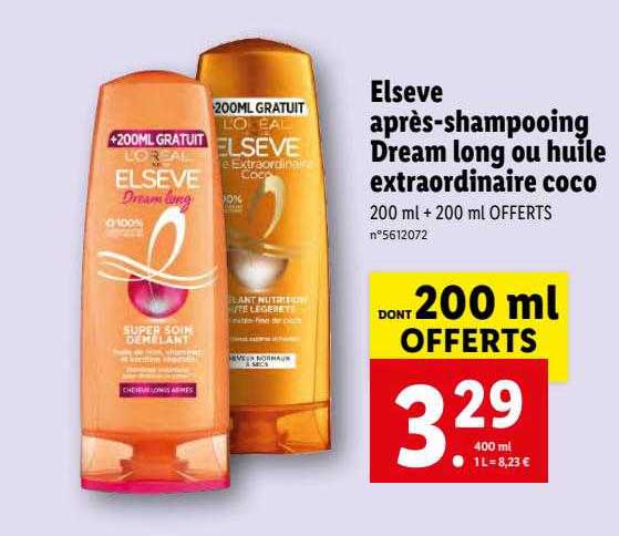 elseve après-shampooing dream long ou huile extraordinaire coco
