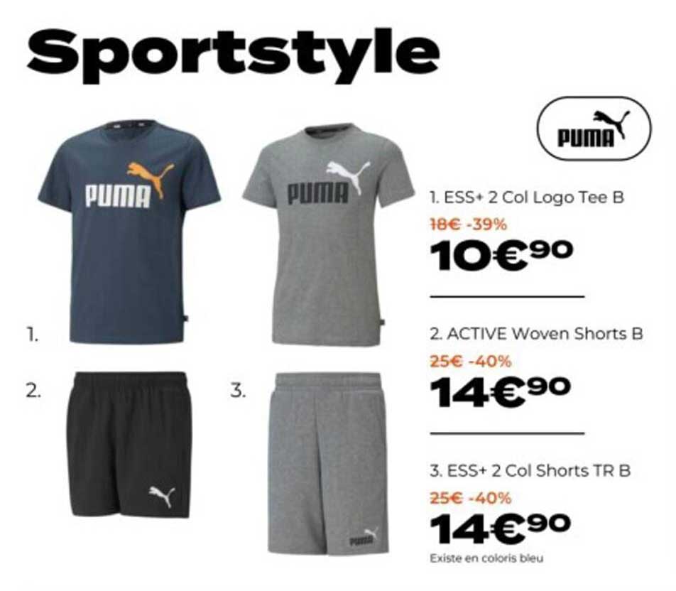 ess+ 2 col logo tee b puma, active woven shorts b puma, ess+ 2 col shorts tr b puma
