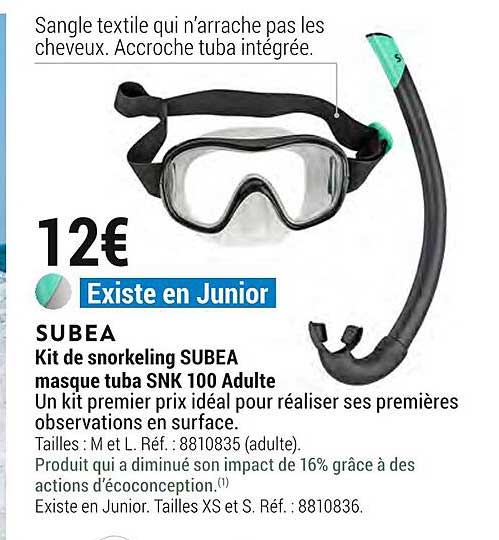 kit de snorkeling subea masque tuba snk 100 adulte