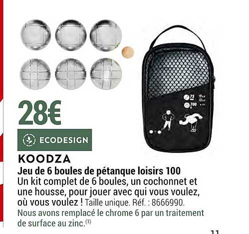koodza jeu de 6 boules de pétanque loisirs 100