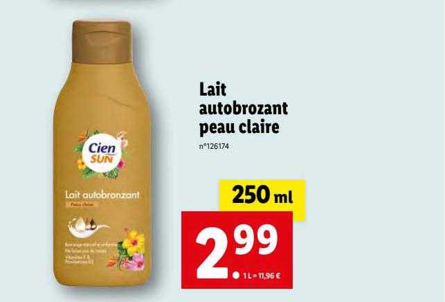lait autobronzant peau claire cien sun