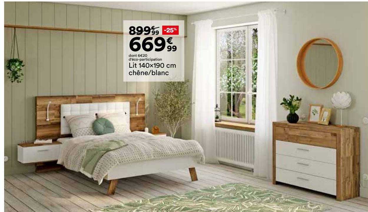 lit 140 x 190 cm chêne-blanc