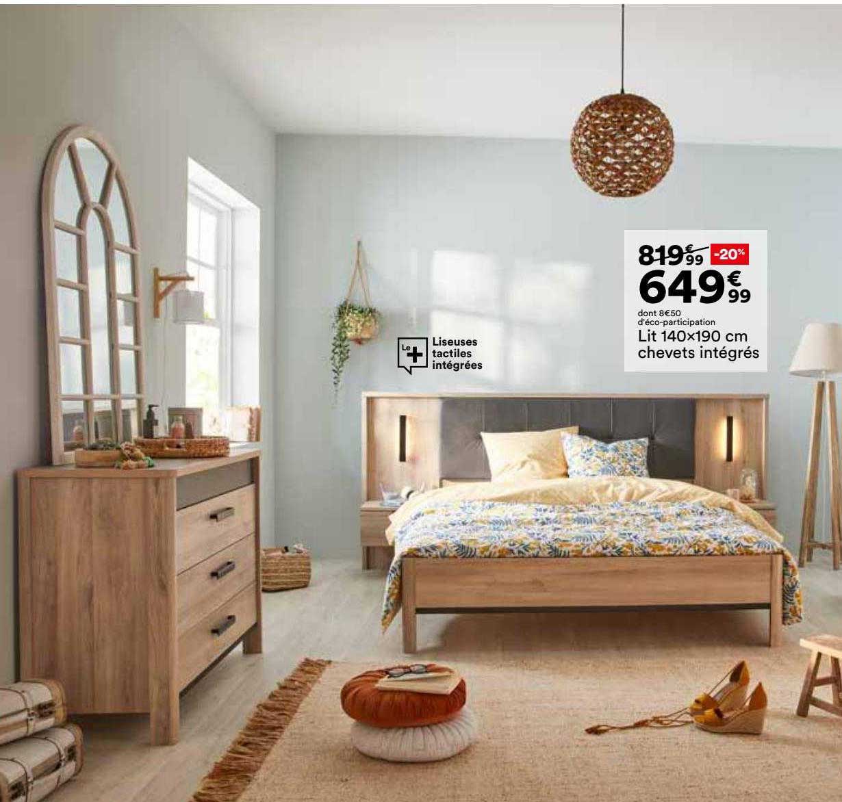 Lit 140 X 190 Cm Chevets Intégrés