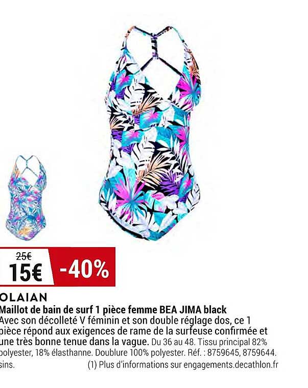 maillot de bain de surf 1 pièce femme bea jima black olaian