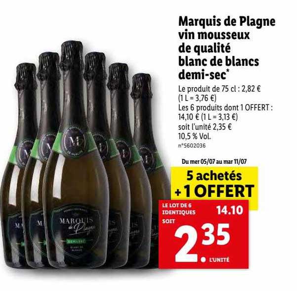 marquis de plagne vin mousseux de qualité blanc de blancs demi-sec