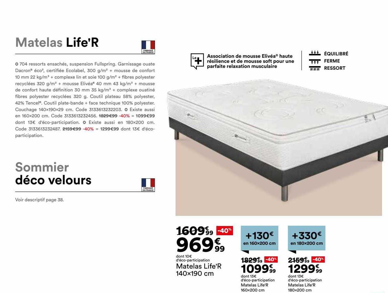 Matelas Life'R 140 X 190 Cm, Matelas Life'R 160 X 200 Cm, Matelas Life'R 180 X 200 Cm