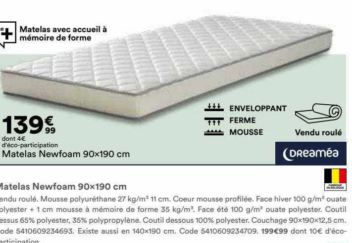 Matelas Newfoam 90 X 190 Cm