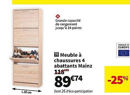 meuble à chaussures 4 abattants mainz
