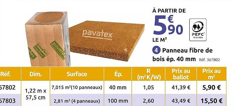panneau fibre de bois ép. 40 mm
