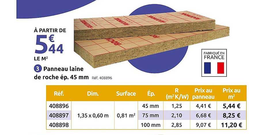 panneau laine de roche ép. 45 mm