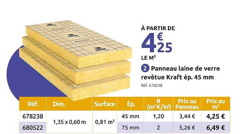 panneau laine de verre revêtue kraft ép. 45 mm