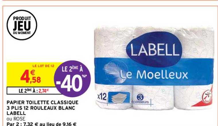 papier toilette classique 3 plis 12 rouleaux blanc labell