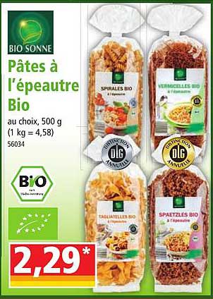pâtes à l'épeautre bio sonne