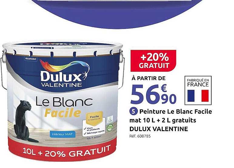 peinture le blanc facile mat 10l + 2l gratuits dulux valentine