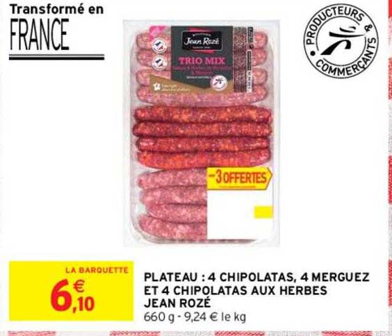 plateau : 4 chipolatas, 4 merguez et 4 chipolatas aux herbes jean rozé