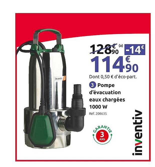 pompe d'évacuation eaux chargées 1000w inventiv