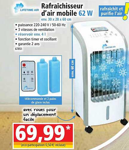 rafraîchisseur d'air mobile 62w lifetime air