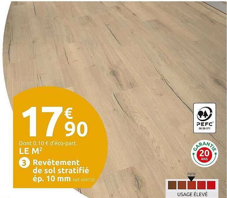 revêtement de sol stratifié ép. 10 mm