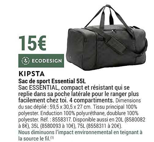 sac de sport essential 55l kipsta