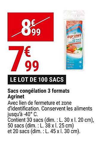 Sacs Congélation 3 Formats Agrinet