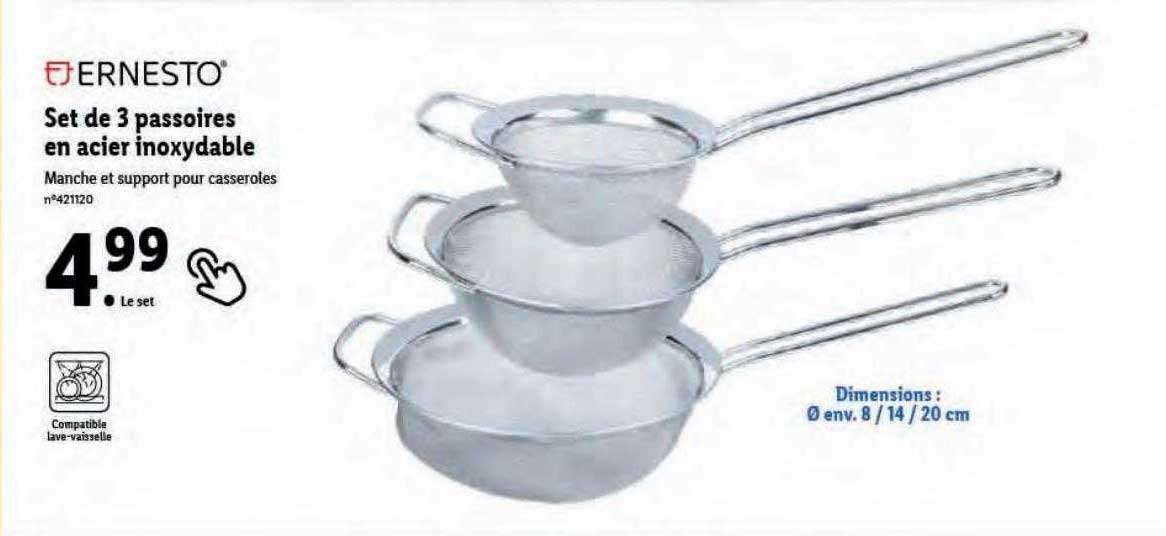 set de 3 poussoirs en acier inoxydable ernesto