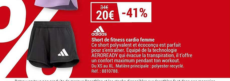 short de fitness cardio femme adidas