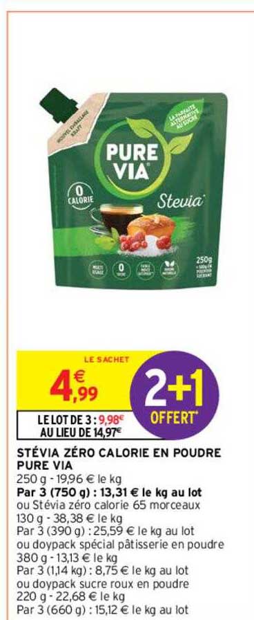 stévia zéro calorie en poudre pure via