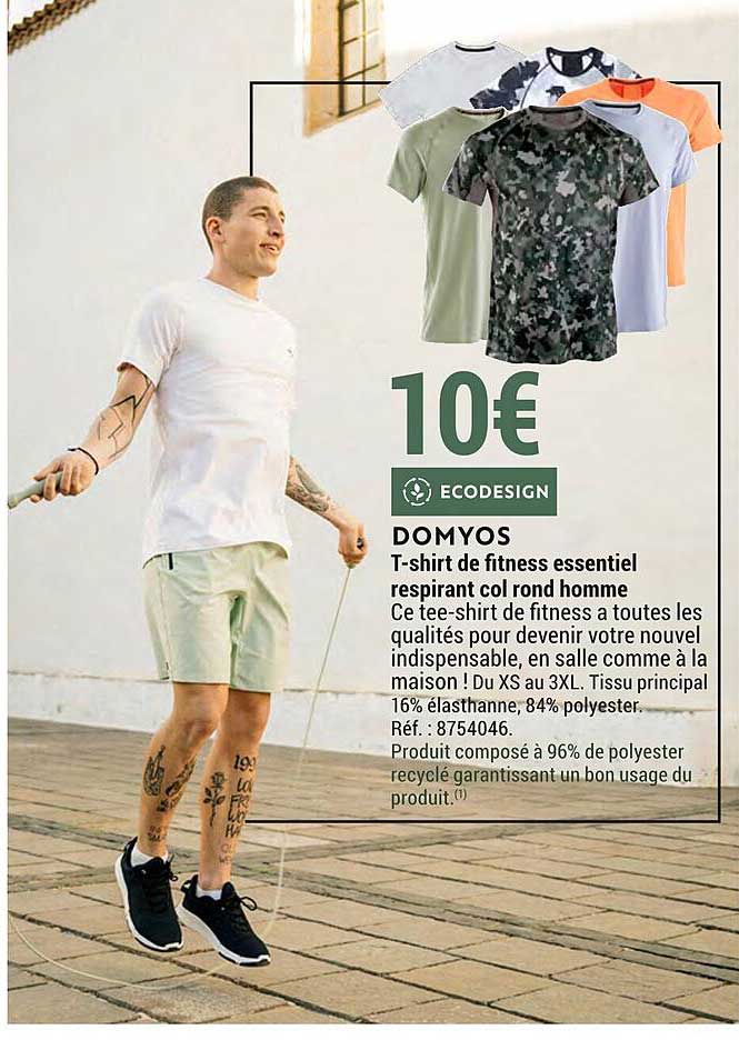 t-shirt de fitness essentiel respirant col rond homme domyos