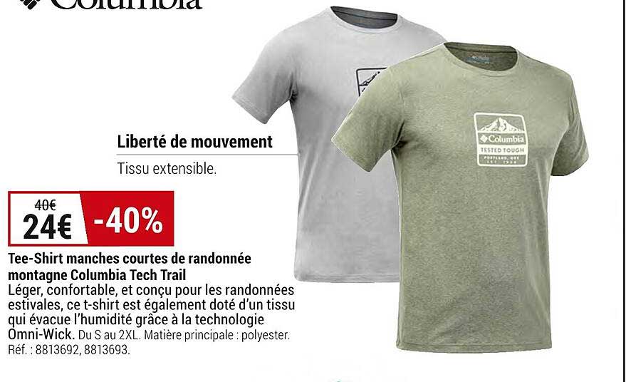 tee-shirt manches courtes de randonnée montagne columbia tech trail