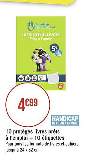 10 protèges livres prêts à l'emploi + 10 étiquettes handicap international