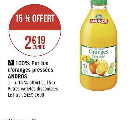 100% pur jus d'oranges pressées andros