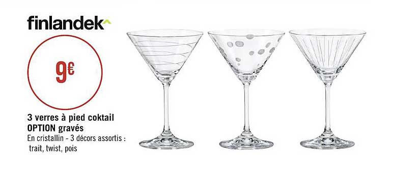 3 verres à pied cokctail option gravés finlandek